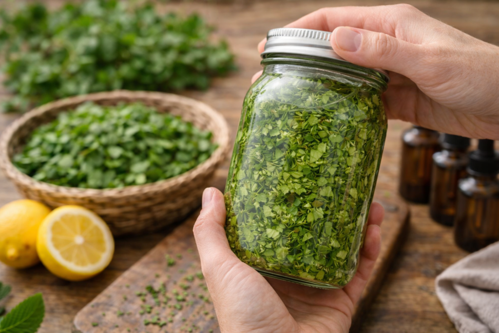 Shake the jar once daily.