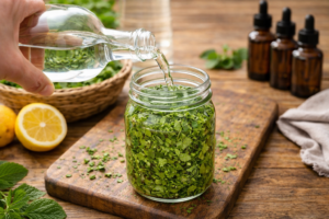 Pour alcohol over the leaves until completely covered.